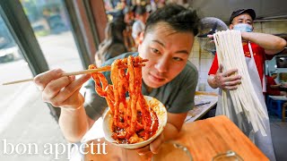 We Tried China’s Iconic Sichuan Sweet Water Noodles  Street Eats  Bon Appétit [upl. by Anni]