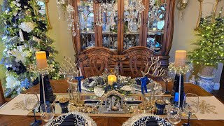 WALMART VIRAL CHRISTMAS TREE  FULL DINING ROOM TOUR  BLUE AND WHITE 🌲 [upl. by Eelessej117]