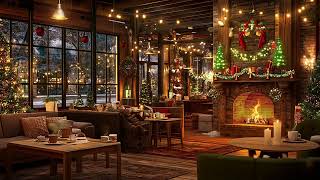 Snow Falling Ambience and Tinkling Fireplace ☕️ Christmas Café Jazz Music for Studying Relaxing [upl. by Biel]