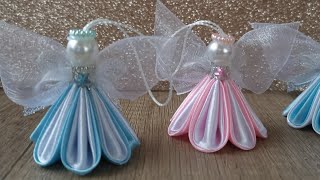 Kanzashi Christmas Angel Angel in organza wings  Satin ribbon angel  Handmade decoration [upl. by Eirehc]