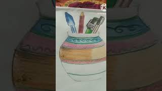 Easy pot drawing with pencil colour ytshorts drwatson potdrawing [upl. by Buehler]