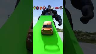 Giant King Kong vs Supercars Bugatti amp Koenigsegg Jump Challenge  BeamNGdrive [upl. by Araf]