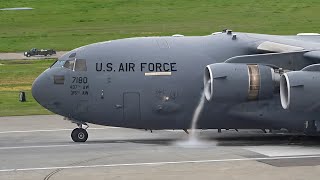 US C17 Creates Mini Tornado During Extreme Reverse Thrust After Landing [upl. by Ellekcim]