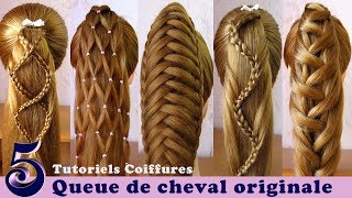 Tuto coiffures 🌺 queue de cheval originale 5 idées 🌺 facile à faire 🌺 Ponytail Hairstyles [upl. by Ahsrav]