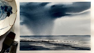 1 COLOR Paint A WATERCOLOR STORMY SKY Seascape Loose Watercolour Landscape PAINTING Tutorial DEMO [upl. by Nivlem]