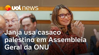 Janja usa casaco palestino na Assembleia Geral da ONU Bergamo Empresta o simbolismo dela [upl. by Lupien742]