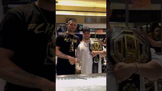 It’s cool to be able to try on the ufc gold belt on  thank you Alex  Tribal and primal 🗿 [upl. by Meras]