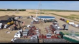 Plug and perf hydraulic fracturing fracking operation in Saskatchewan 2017 [upl. by Euqinamod660]