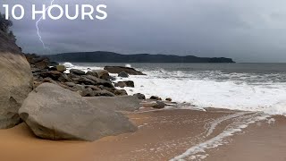 Lightning Storm amp Ocean Waves Crashing on Beach  Thunderstorm Sounds for Sleep Nature Brown Noise [upl. by Oicor961]