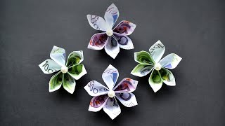 Herrlich Origami BLUME Euro Geldschein GELD FALTEN  Easy Money Origami FLOWER Tutorial DIY [upl. by Ing587]