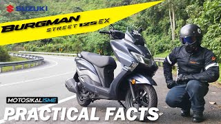 SUZUKI BURGMAN STREET 125 EX PRACTICAL FACTS  PERFORMANCE  HANDLING  FUEL CONSUMPTION  FEATURES [upl. by Yajeet]