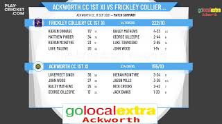 Pontefract amp District Cricket League  Div 1 R22  Ackworth CC 1st XI v Frickley Colliery CC 1st XI [upl. by Yoko586]