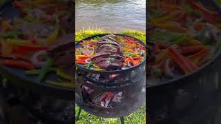 Grilled Flat Iron Steak Fajitas Recipe  Over The Fire Cooking by Derek Wolf [upl. by Trepur]