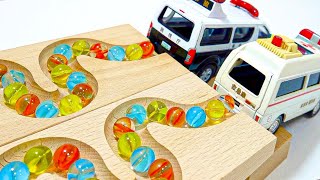 Marble Run Race ☆ HABA Slope amp Retro Makita Truck Excavator Garbage Truck Dump Truck Ambulances [upl. by Lig151]