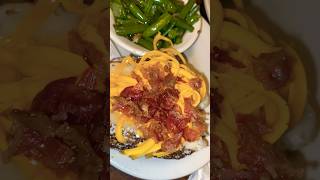 Giant Loaded baked potato Sprinkled Tasty bacon Bits covered w Cheese Southern Style green beans [upl. by Hilarius]