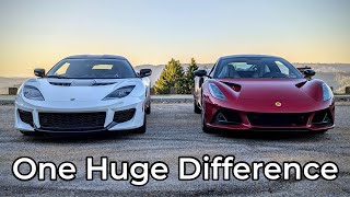 2021 Lotus Evora GT vs 2024 Lotus Emira V6  Head to Head Review [upl. by Aniela]