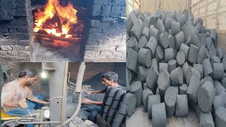 Making process of charcoal briquettes used as fuel in fire  How to make charcoal briquettes [upl. by Aryc24]