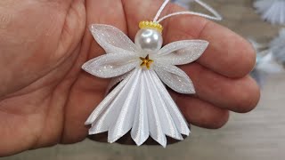 Christmas angel Handmade gift ideas Handicraft making at home Kanzashi angel diy home decor [upl. by Aiekahs]