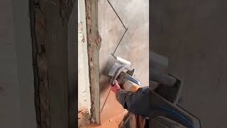 Cutting process of thick concrete brick walls of houses [upl. by Frangos]