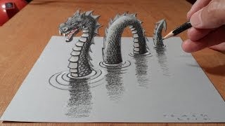 How To Draw A 3d Loch Ness Monster  Awesome Trick Art [upl. by Birgit]