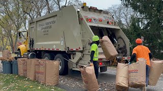 Tringali Pete Heil 5000 Rear Loader Garbage Truck Packing Leaf Bag Piles [upl. by Nemajneb]