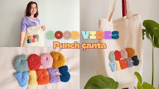 Punch Embroidered Bag Good VibesPunch Yazı İşlemeli Bez Çanta Howtopunch punchçanta nasılyapılır [upl. by Mullins]