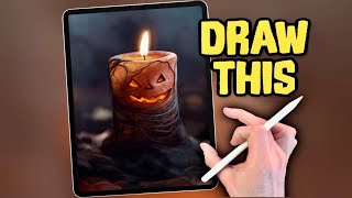 PROCREATE Halloween pumpkin Candle DRAWING Tutorial in EASY steps [upl. by Aloel]