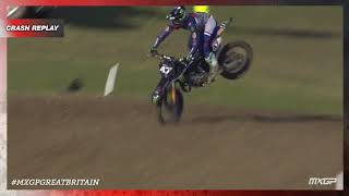 Reisulis crash  EMX125 Presented by FMF Racing Race 1  MXGP of Great Britain 2022 MXGP Motocross [upl. by Aiciles]