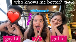 who knows me better with guy bf vs girl bf  juicy gameswithishika [upl. by Fennell]