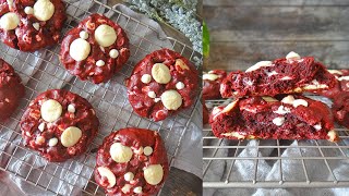 EASY RED VELVET CHOCOLATE CHIP COOKIES Soft amp Chewy Bakery Style Cookies [upl. by Ahidam]