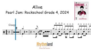 Drum score how to play Alive  Rockschool Grade 4 drums 2024 [upl. by Bidget]