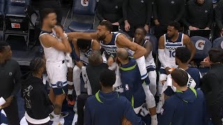 Rudy Gobert punches Kyle Anderson on Timberwolves bench during timeout vs Pelicans [upl. by Abbie]