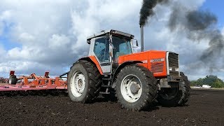 Massey Ferguson 3690 working in the field cultivating w homemade 6meter cultivator  DK Agri [upl. by Saisoj]