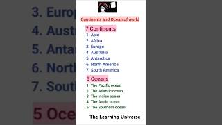 continents and oceans for kids continentsoceans TheLearningUniverse shorts continentsandoceans [upl. by Ailet58]