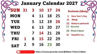 January Calendar 2027   januarycalender2027 [upl. by Canotas]