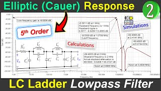 LC Ladder Lowpass Filter Design  Elliptic Cauer Response  5th Order  Example 2 [upl. by Adniral457]