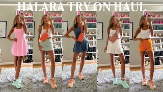 HALARA ACTIVEWEAR TRY ON HAUL  bike shorts tennis dresses and summer shorts  20 off code [upl. by Htaras]