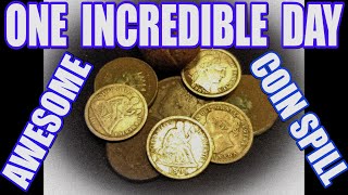 ONE INCREDIBLE DAY METAL DETECTING COIN SPILL [upl. by Nolaj]