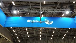 Hologram LED fans hung from above expo stand at Mining Indaba 2019 2x 60cm 4blade high res HoloFans [upl. by Ydde]