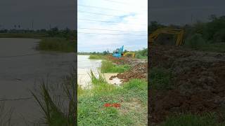 Making Temporary Cofferdam excavator excavatorcambodia canal [upl. by Anerak]