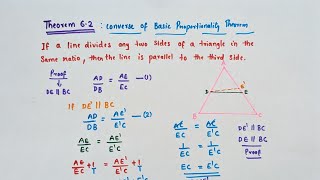 Theorem 62Converse of basic proportionality theoremClass 10 Maths Chapter 6 Triangles [upl. by Yoho482]