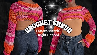 CROCHET SHRUG  BOLERO  MESH SLEEVES  EASY tutorial  Right handed version [upl. by Elawalo952]