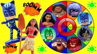 Moana amp PJ Masks Spin the Wheel Game w Disney Princess Moana Maui Owlette amp Catboy Dolls [upl. by Hilliary]