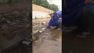 Clog Drain Water On Road Street After Heavy Rain unclog flashflood clogged flood satisfying [upl. by Boni585]