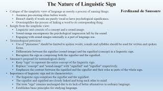 Ferdinand de Saussures quotThe Nature of Linguistic Signquot Summary [upl. by Leirbaj]