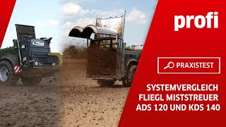 Systemvergleich Fliegl Miststreuer ADS 120 und KDS 140  profi Praxistest [upl. by Garnett]